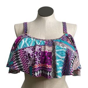 Raisins Curve Womens Tortuga Flounce Bikini Top 18W Cold Shoulder Shelf Bra